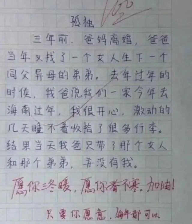 小学生作文孤独火了老师满分评论直呼天才看哭了